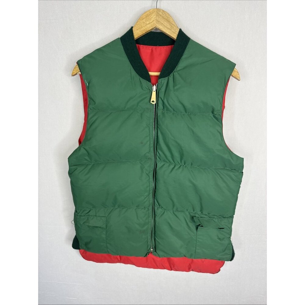 Vintage Reversible Puffer Vest Green Red Down USA Made